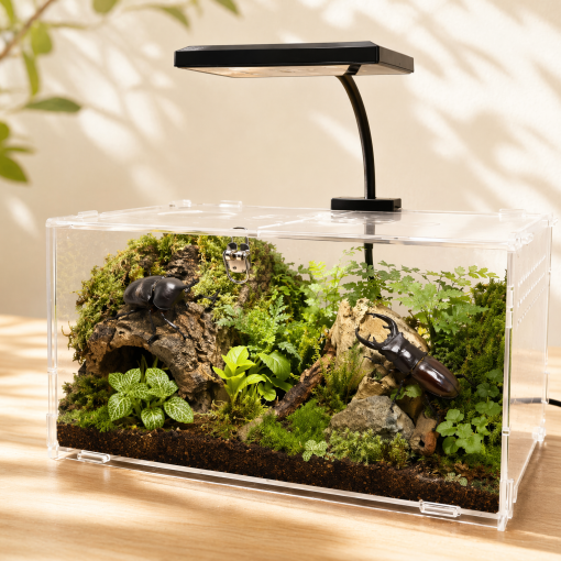 Wholesale reptile enclosure acrylic terrarium 30 x 20 x 15cm with LED light FS-AT-L03